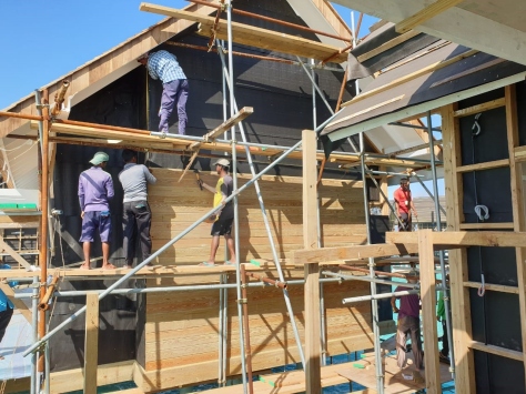 Scaffolded villa under refurbishment